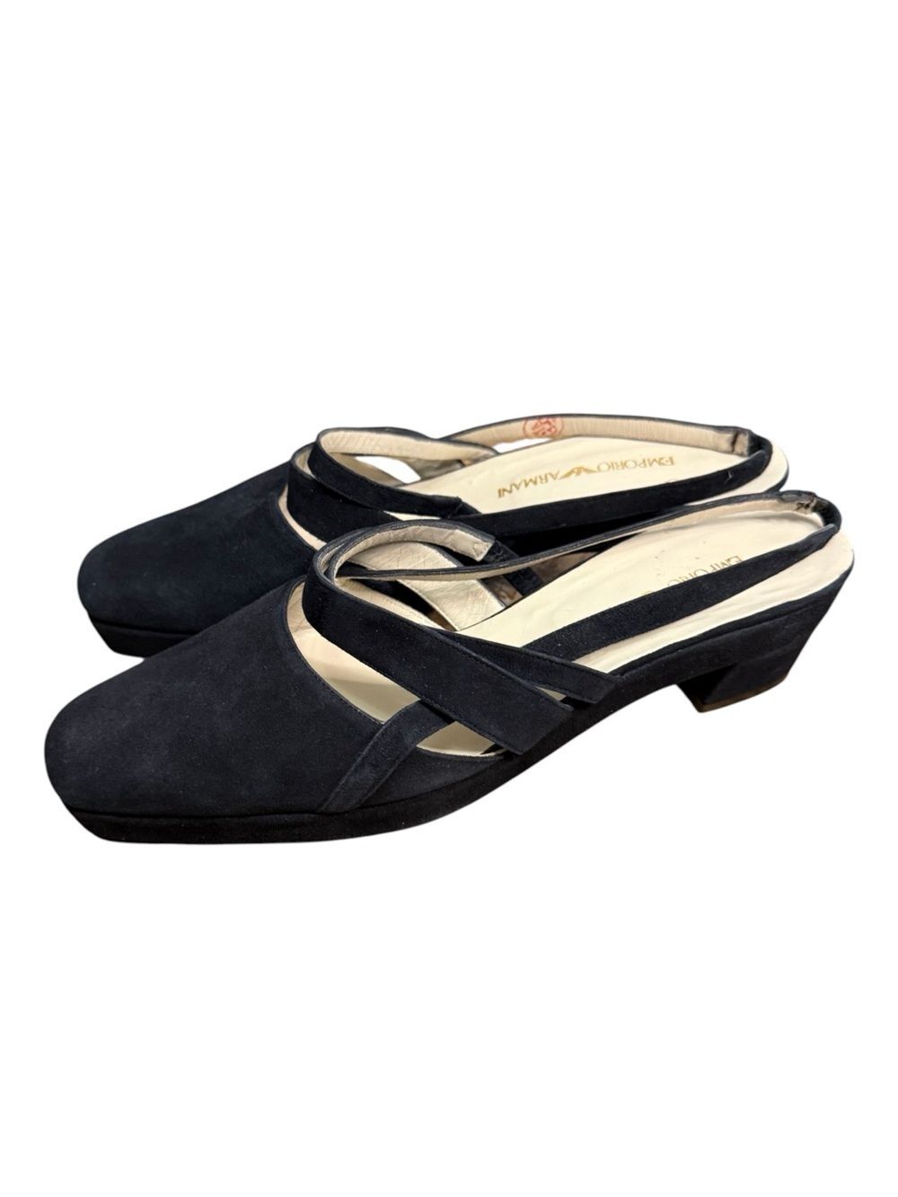 Emporio Armani Navy Multi-Strap Slingback Pumps Suede VTG Women's Shoes 40/9.5
